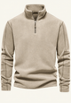 Men's long-sleeve half-zip sweatshirt with a stand collar and subtle textured finish