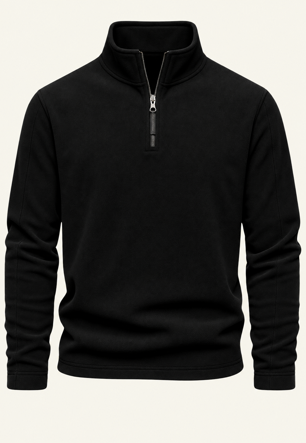 Men's long-sleeve half-zip sweatshirt with a stand collar and subtle textured finish