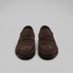 Men's suede penny loafers with round toes and low heels