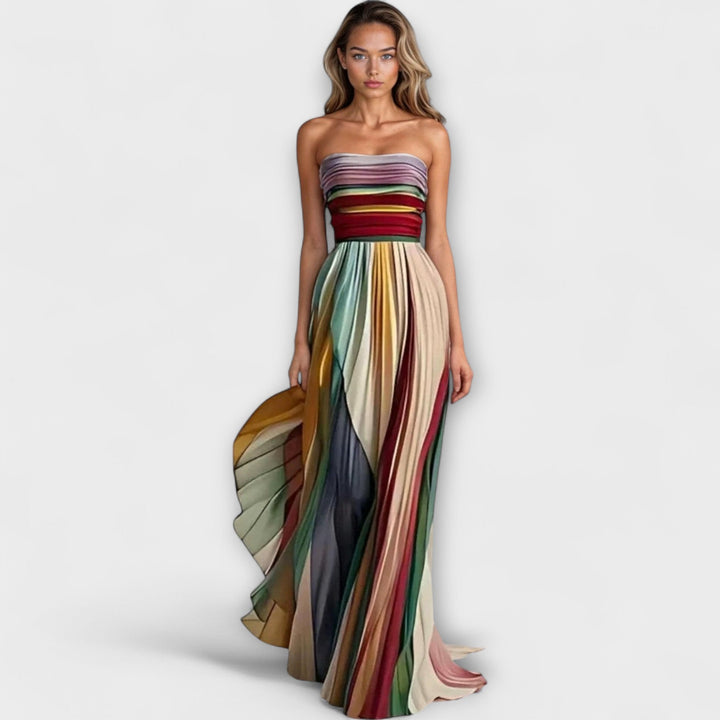 Avery | Pleated Rainbow Strapless Dress - Image 1