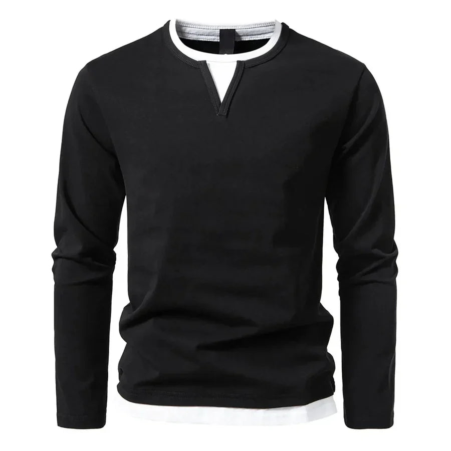 Long-sleeve men's Henley sweater with split neckline