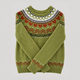 Men's green knitted jumper with Nordic geometric pattern and long sleeves