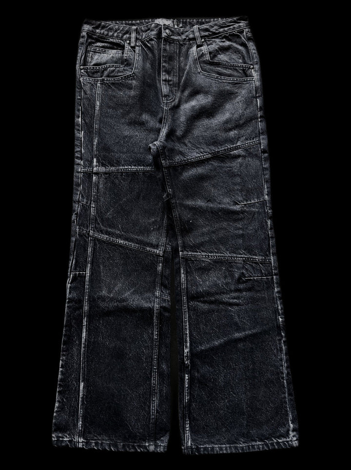Women's dark black flared jeans with panel seams and patch pockets