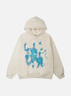 Unisex hoodie with blue abstract figure print, hood and long sleeves