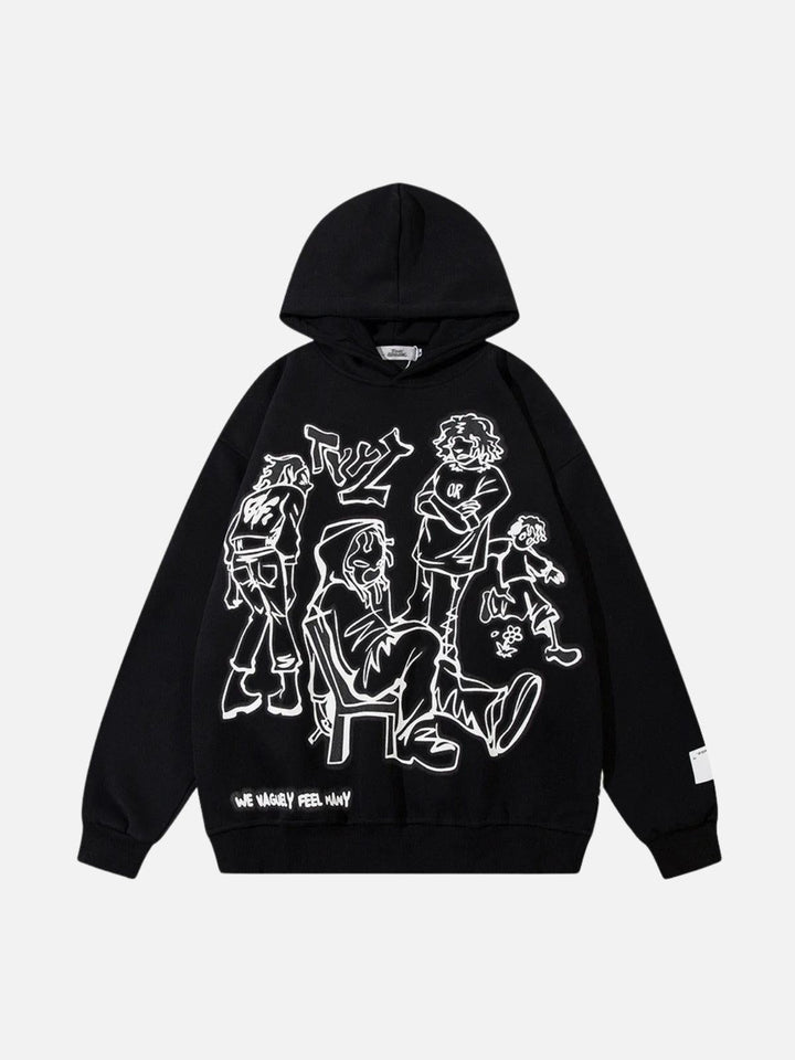 Unisex hooded sweatshirt with cartoon character graphic print