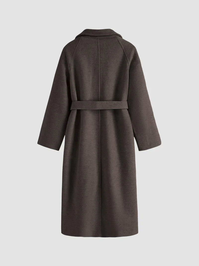 Women's long wrap coat with lapels and waist tie