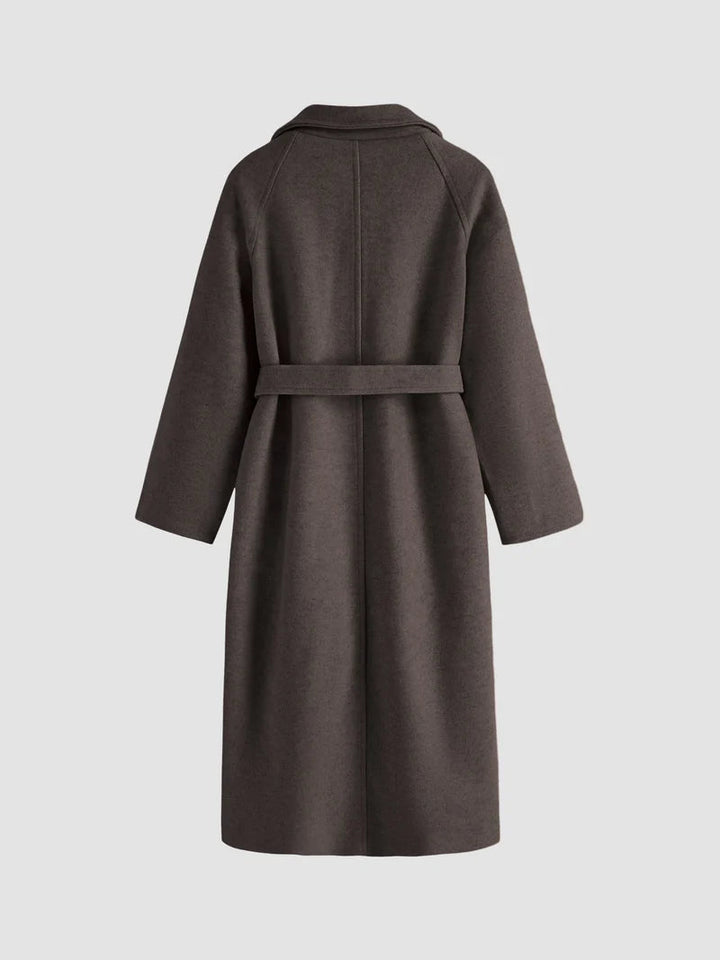 Women's long wrap coat with lapels and waist tie