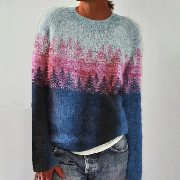 Women's multicoloured patterned boat neck jumper with long sleeves