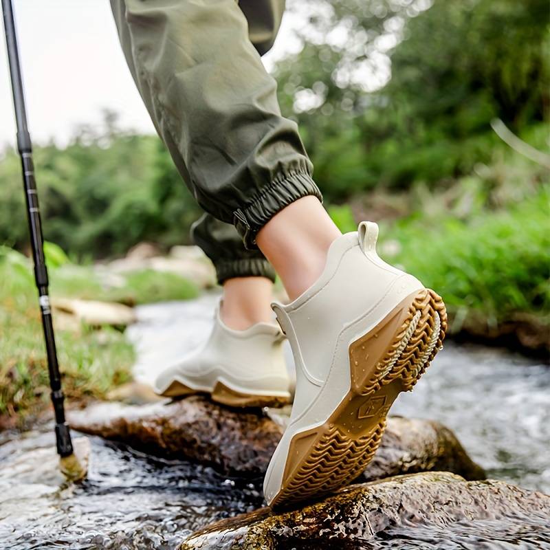 Women's slip-on round toe ankle boots with lug soles