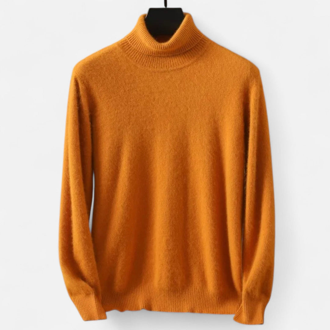 Men's plain long-sleeve roll neck jumper with ribbed trims