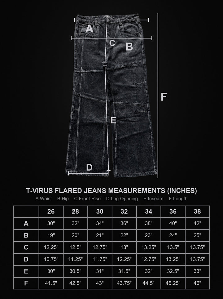 Women's dark black flared jeans with panel seams and patch pockets