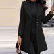 Women's long blazer coat with notched lapels and buttons