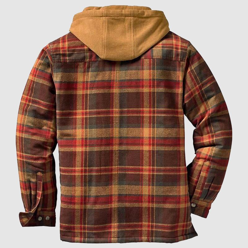 Men's plaid hooded jacket with quilted lining and chest pockets