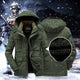 Men's hooded mid-length parka with zip front and multiple utility pockets