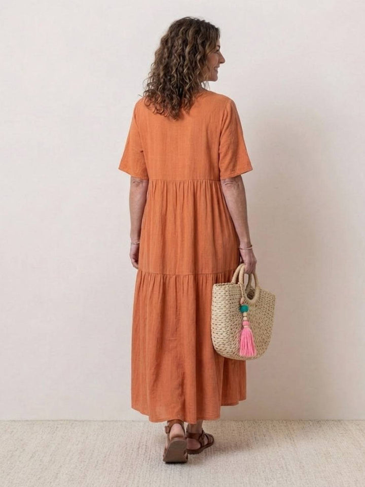 Women's Tiered Maxi Dress — V-Neck Boho Flowing Summer Dress