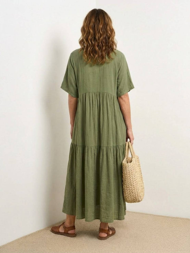 Women's Tiered Maxi Dress — V-Neck Boho Flowing Summer Dress