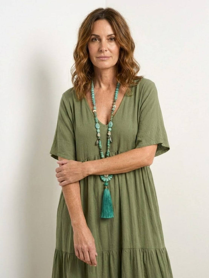 Women's Tiered Maxi Dress — V-Neck Boho Flowing Summer Dress