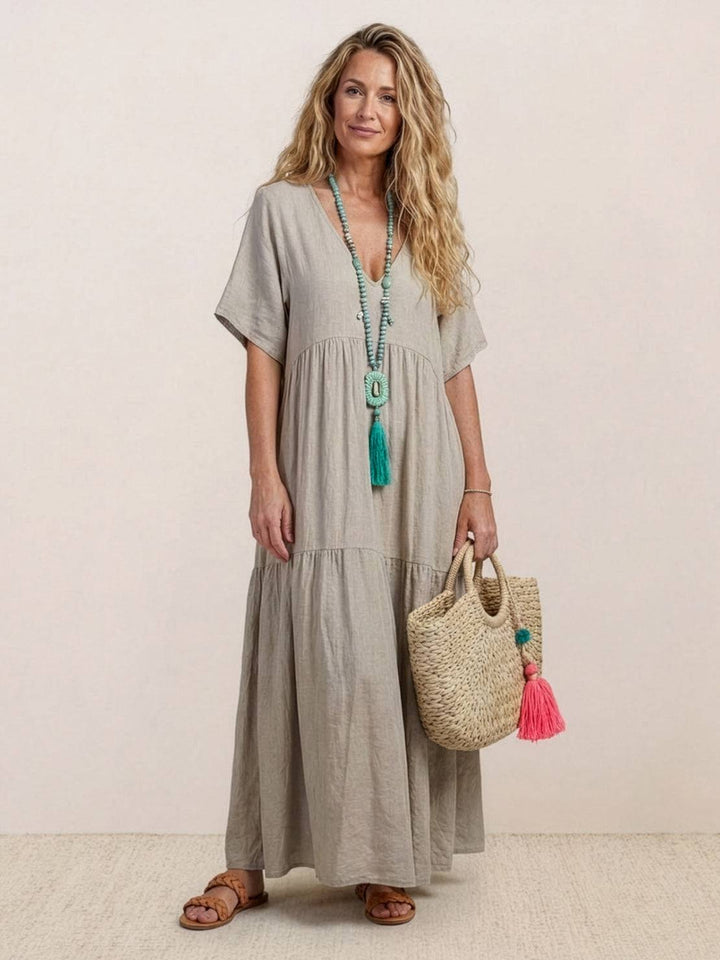 Women's Tiered Maxi Dress — V-Neck Boho Flowing Summer Dress
