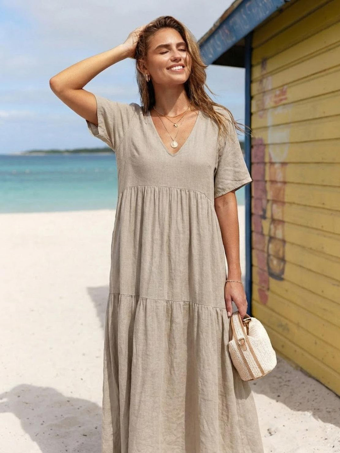 Women's Tiered Maxi Dress — V-Neck Boho Flowing Summer Dress