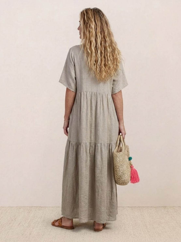 Women's Tiered Maxi Dress — V-Neck Boho Flowing Summer Dress