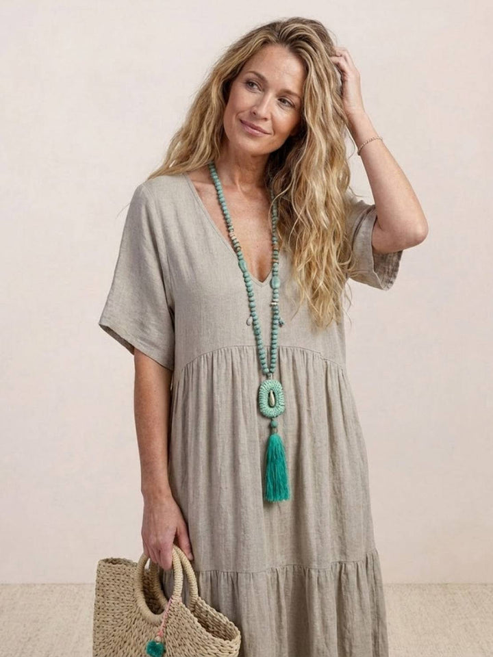 Women's Tiered Maxi Dress — V-Neck Boho Flowing Summer Dress