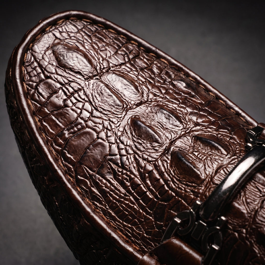 Croc texture loafers with metal bit detail and rounded toes