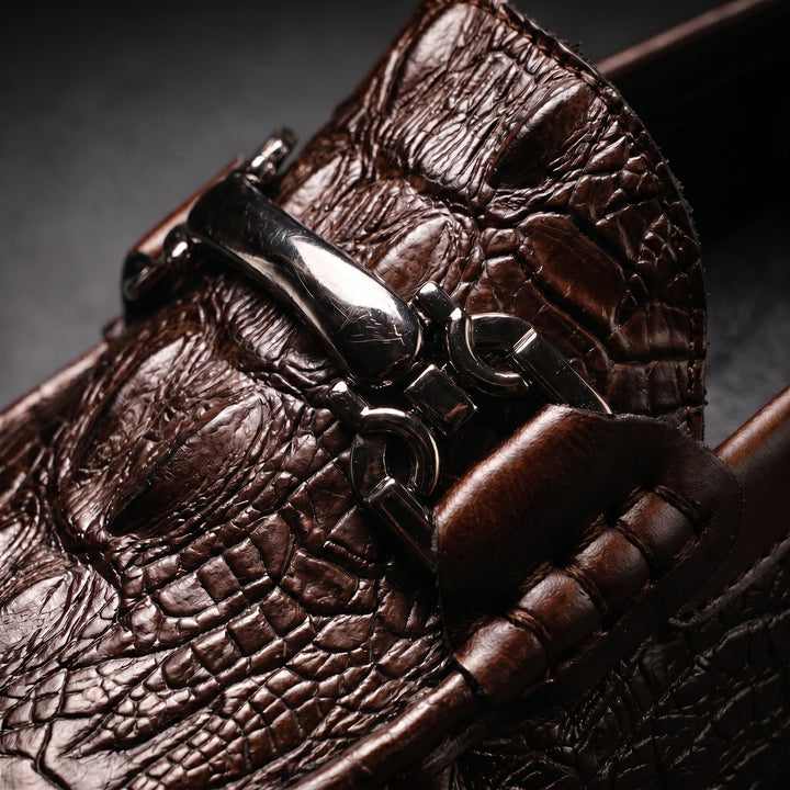 Croc texture loafers with metal bit detail and rounded toes