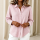 Women's checked long-sleeve button-down shirt with pointed collar and curved hem