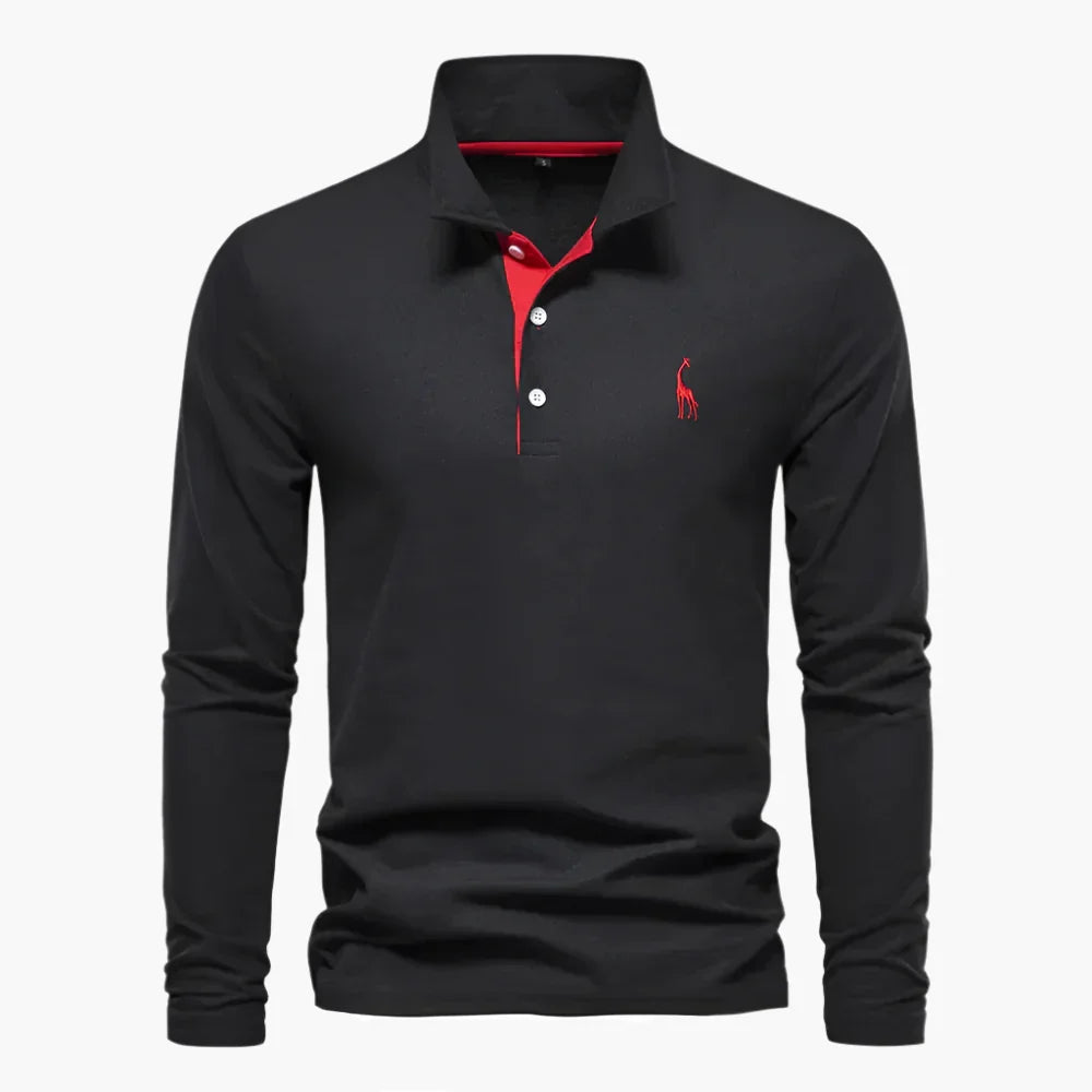 Men's long sleeve polo shirt with classic collar and button placket