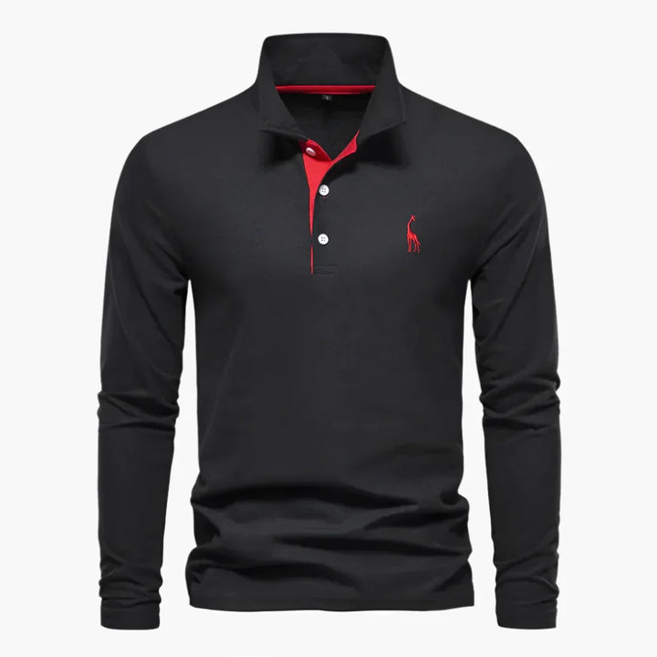 Men's long sleeve polo shirt with classic collar and button placket