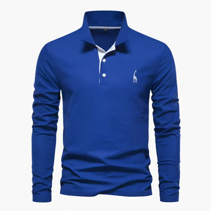 Men's long sleeve polo shirt with classic collar and button placket