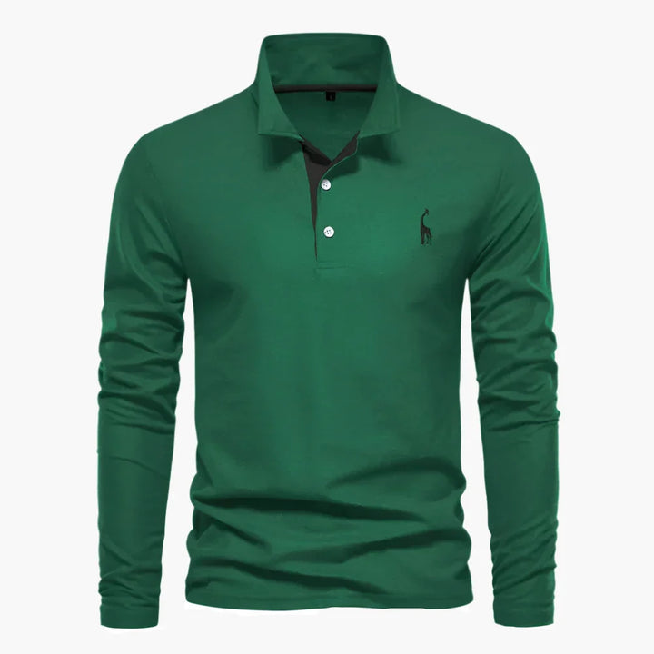 Men's long sleeve polo shirt with classic collar and button placket