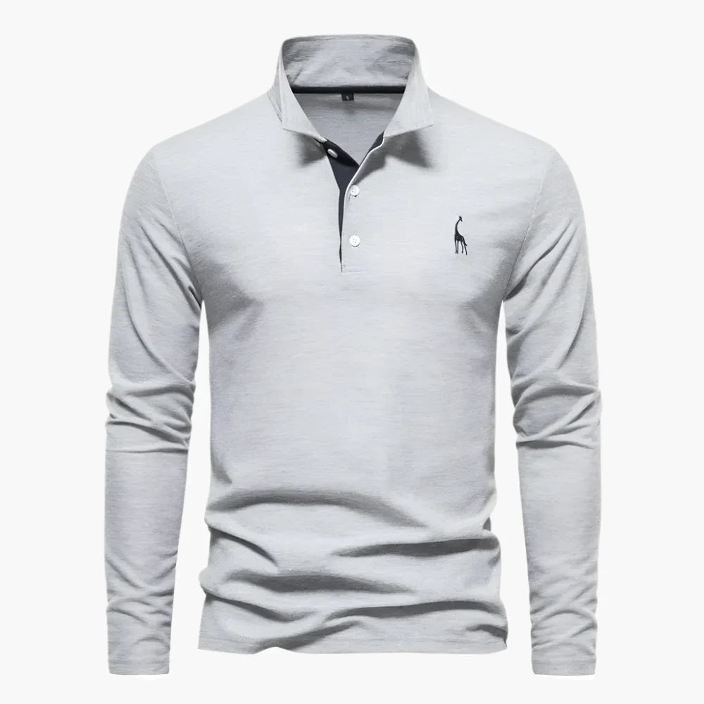 Men's long sleeve polo shirt with classic collar and button placket