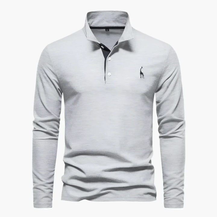 Men's long sleeve polo shirt with classic collar and button placket