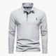 Men's long sleeve polo shirt with classic collar and button placket