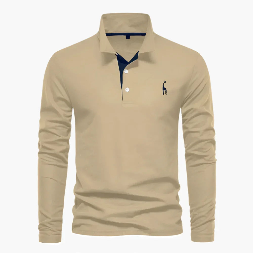 Men's long sleeve polo shirt with classic collar and button placket