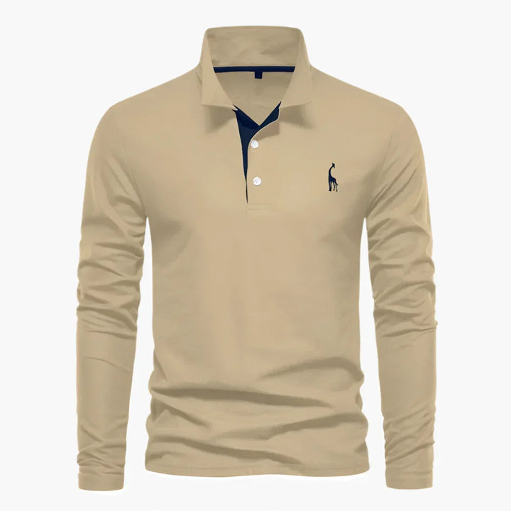 Men's long sleeve polo shirt with classic collar and button placket