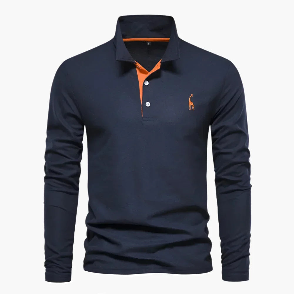 Men's long sleeve polo shirt with classic collar and button placket