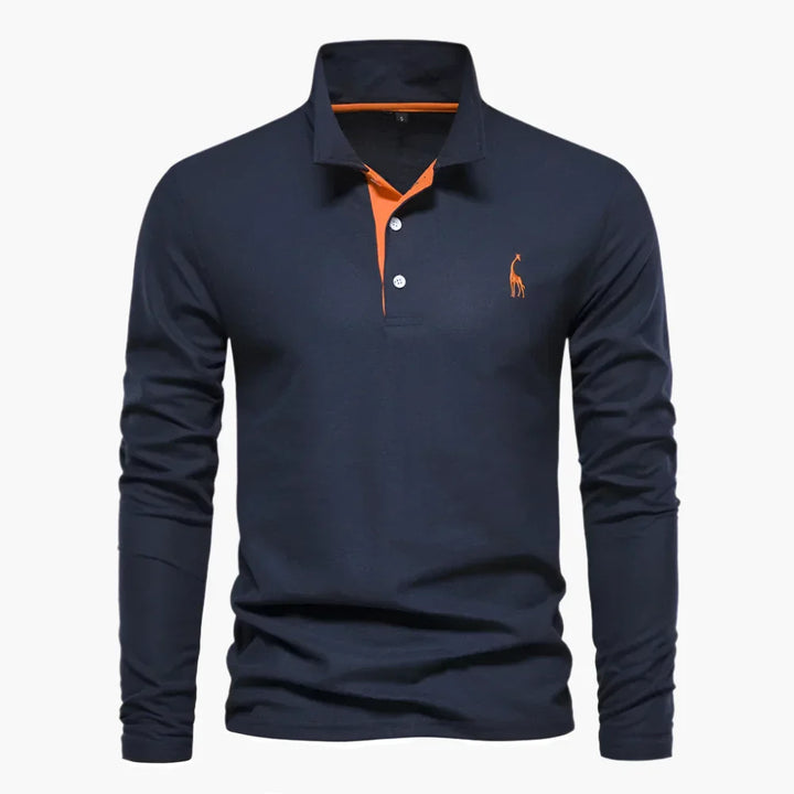 Men's long sleeve polo shirt with classic collar and button placket