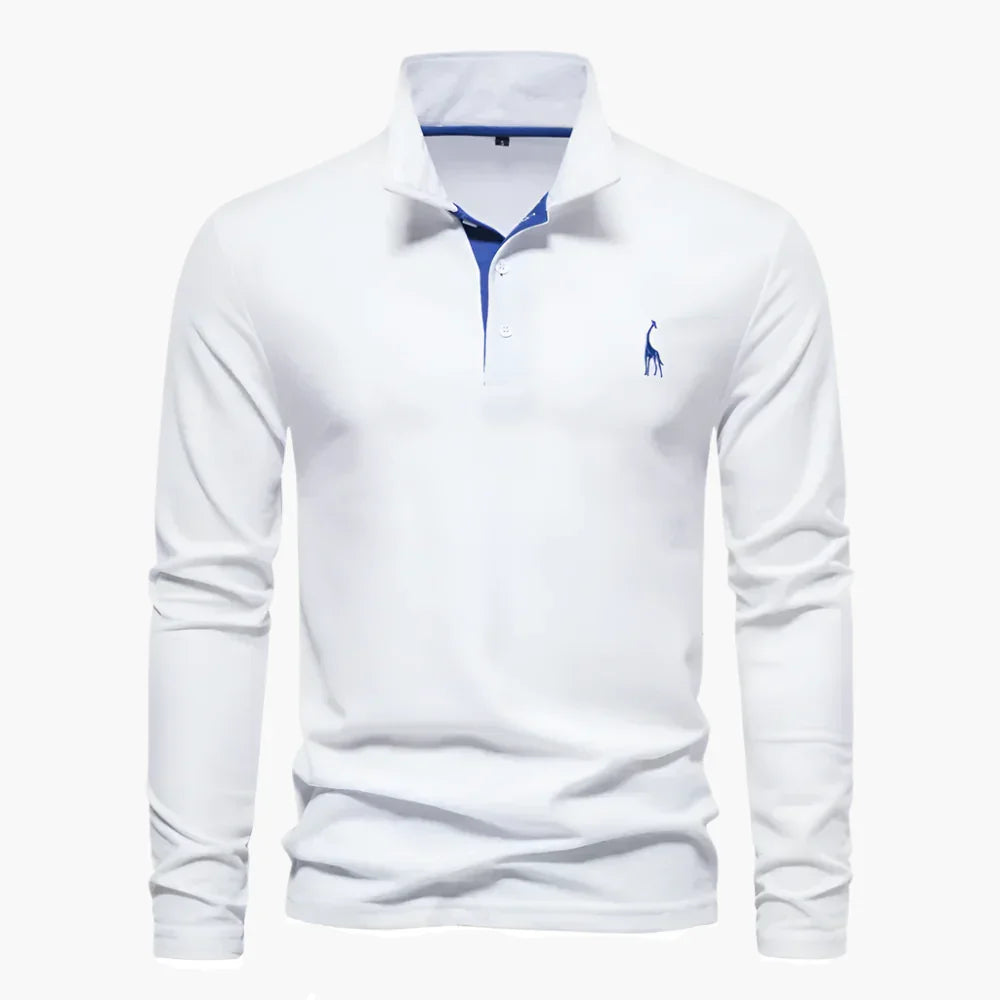 Men's long sleeve polo shirt with classic collar and button placket