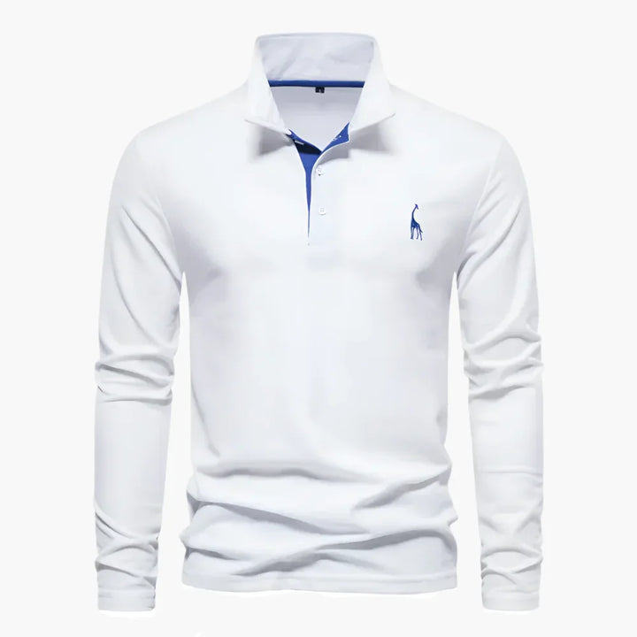 Men's long sleeve polo shirt with classic collar and button placket