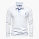 Men's long sleeve polo shirt with classic collar and button placket