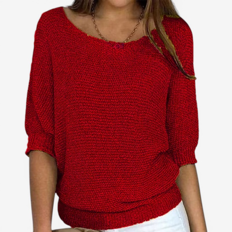 Women's textured knit jumper with round neckline and three-quarter sleeves
