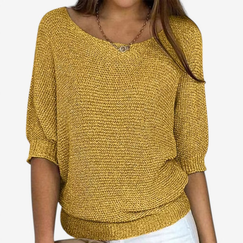 Women's textured knit jumper with round neckline and three-quarter sleeves