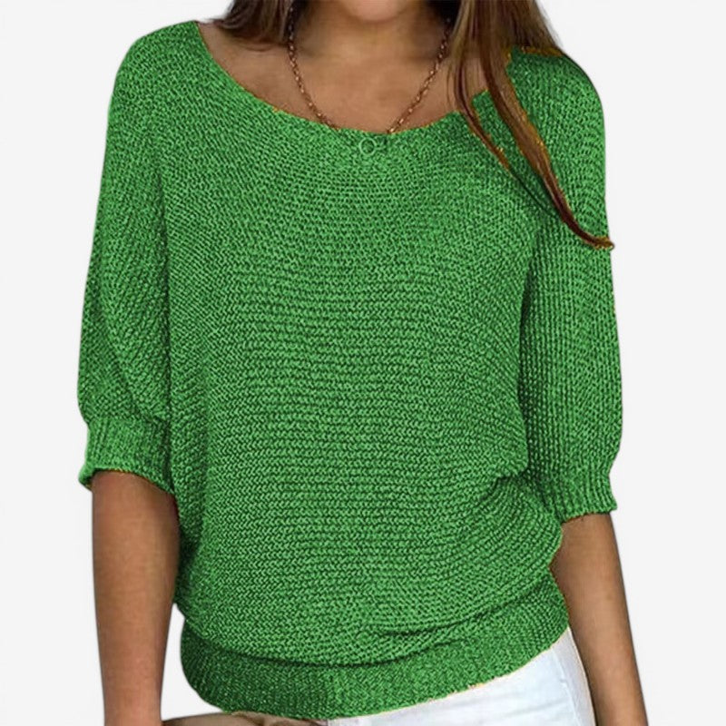 Women's textured knit jumper with round neckline and three-quarter sleeves