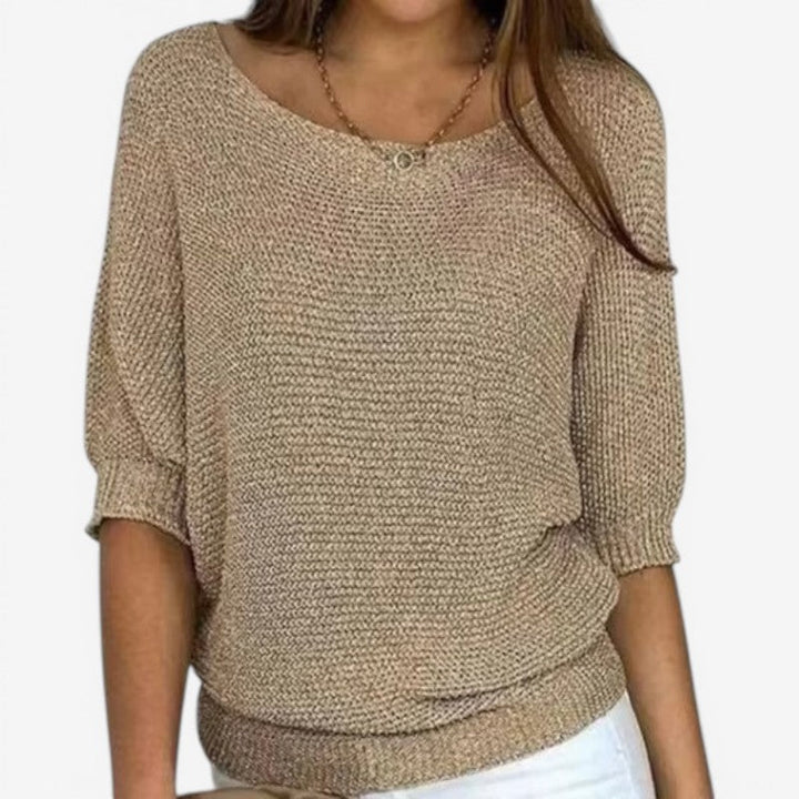 Women's textured knit jumper with round neckline and three-quarter sleeves