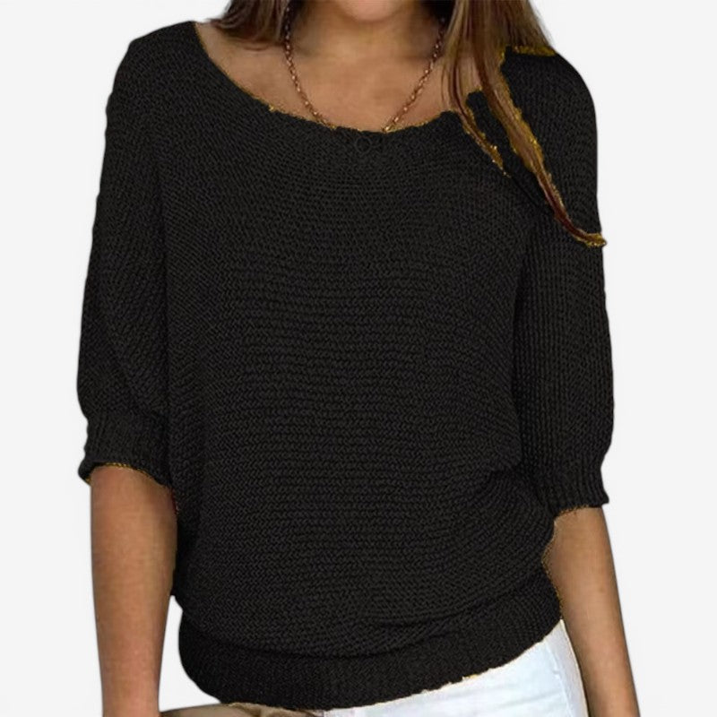 Women's textured knit jumper with round neckline and three-quarter sleeves
