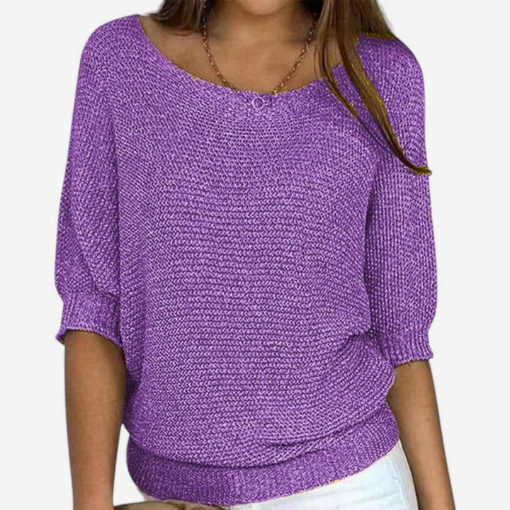 Women's textured knit jumper with round neckline and three-quarter sleeves