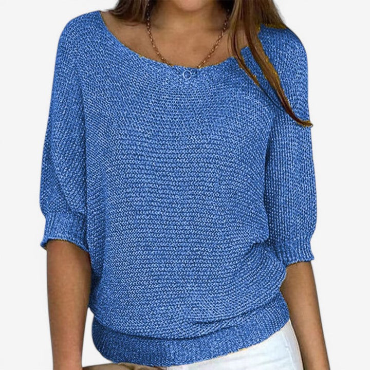 Women's textured knit jumper with round neckline and three-quarter sleeves