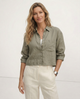Women's Cropped Oversized Button-Down Shirt — Collared Summer Top